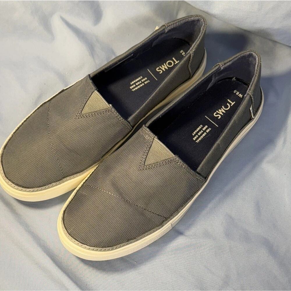 Toms Parker Slip On Shoes Sz 8.5 Dusky Grey Gray Textured Woven Flats - Picture 6 of 8